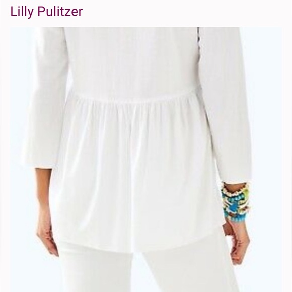 Lilly Pulitzer Women's Small Lyndsea Tunic White 3/4 Sleeve 30393 - Picture 2 of 14